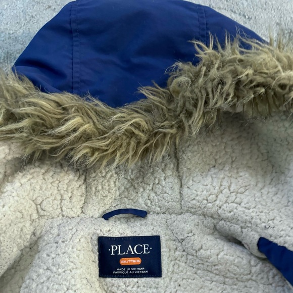 PLACE Warm Blue Winter Parka Coat with Faux Fur Lined Hood Boys Size XXL (16) - Picture 4 of 9